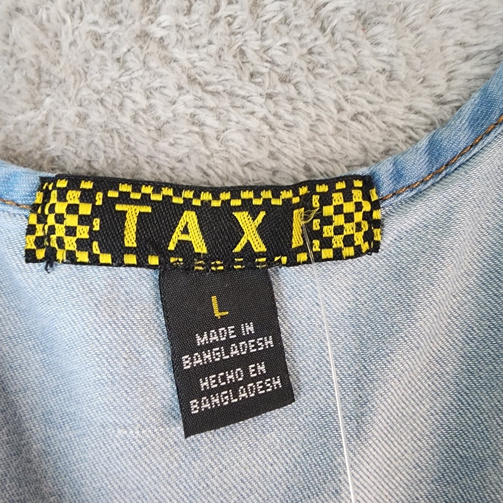 Taxi Jumpsuit Womens Large Light Blue Chambray Tie Front Wide Leg Sleeveless - Picture 3 of 8